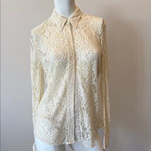 Elegant Cream Lace Button-Up Blouse